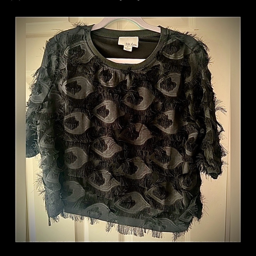 Feathered embroidery cropped blouse